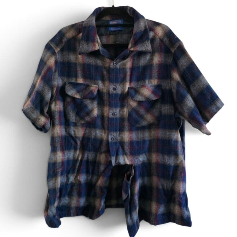 Flawed Vintage Pendleton Men’s 2XL Plaid Wool Shirt Made USA 100% Wool